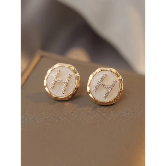 14K Gold Sterling Silver Letter H Earrings